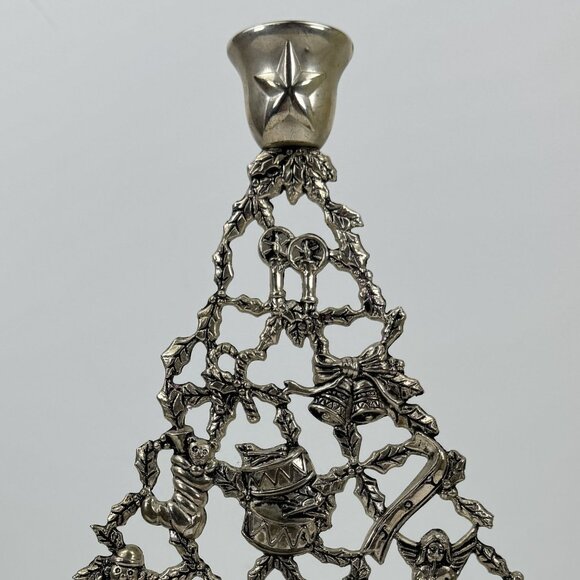 Vintage Godinger Silver Art Christmas Tree Candle Holder Silver-Plated 10" - Picture 4 of 11